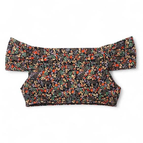 EUC Out From Under Ditsy Floral Micro Crop Top M Black Yellow Boho Festival Chic - Picture 1 of 6